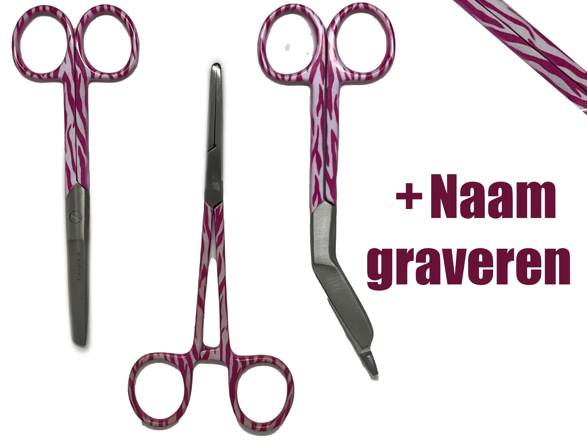 3 delig scharen set verpleegkundige Rose Zebra (+ naam graveren)