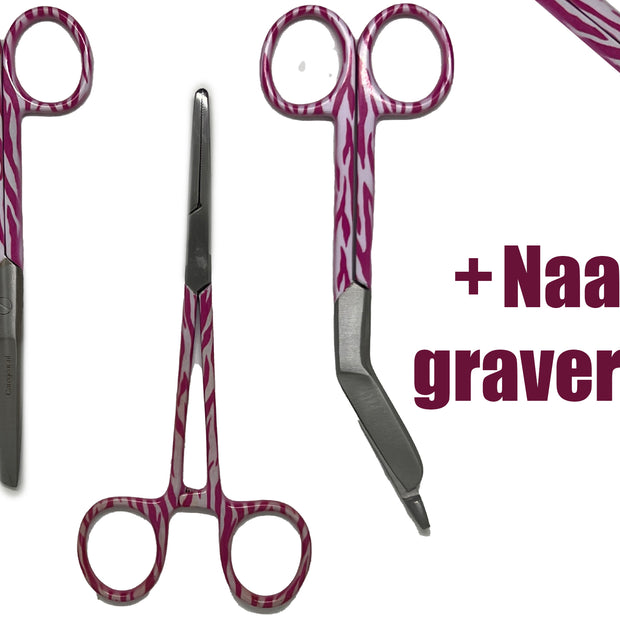 3 delig scharen set verpleegkundige Rose Zebra (+ naam graveren)