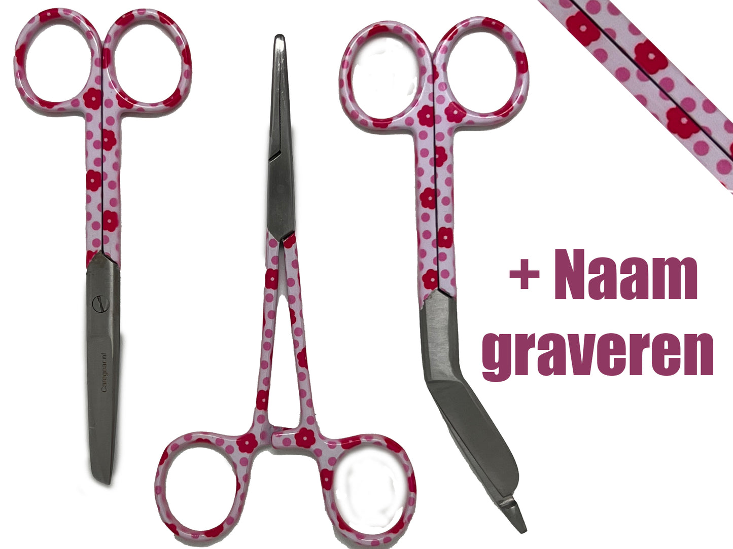 3 delig scharen set verpleegkundige Rosé kaketoe (+ naam graveren)