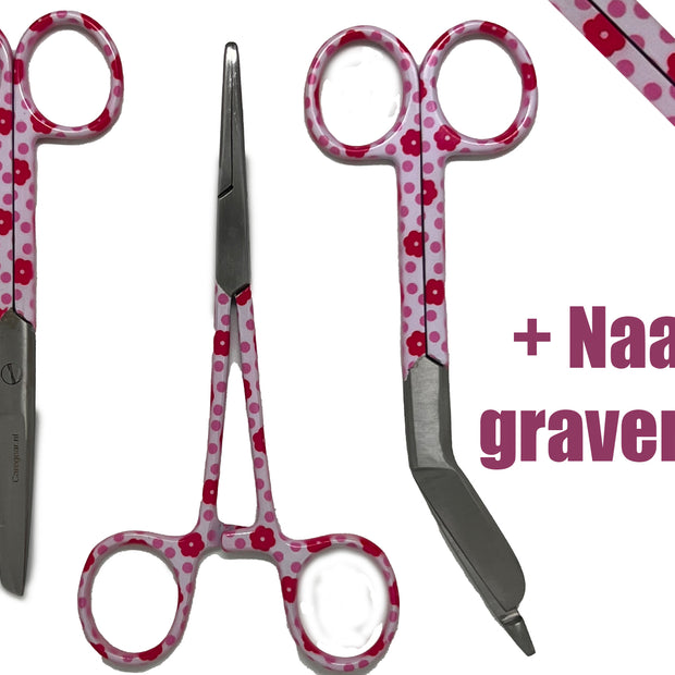 3 delig scharen set verpleegkundige Rosé kaketoe (+ naam graveren)