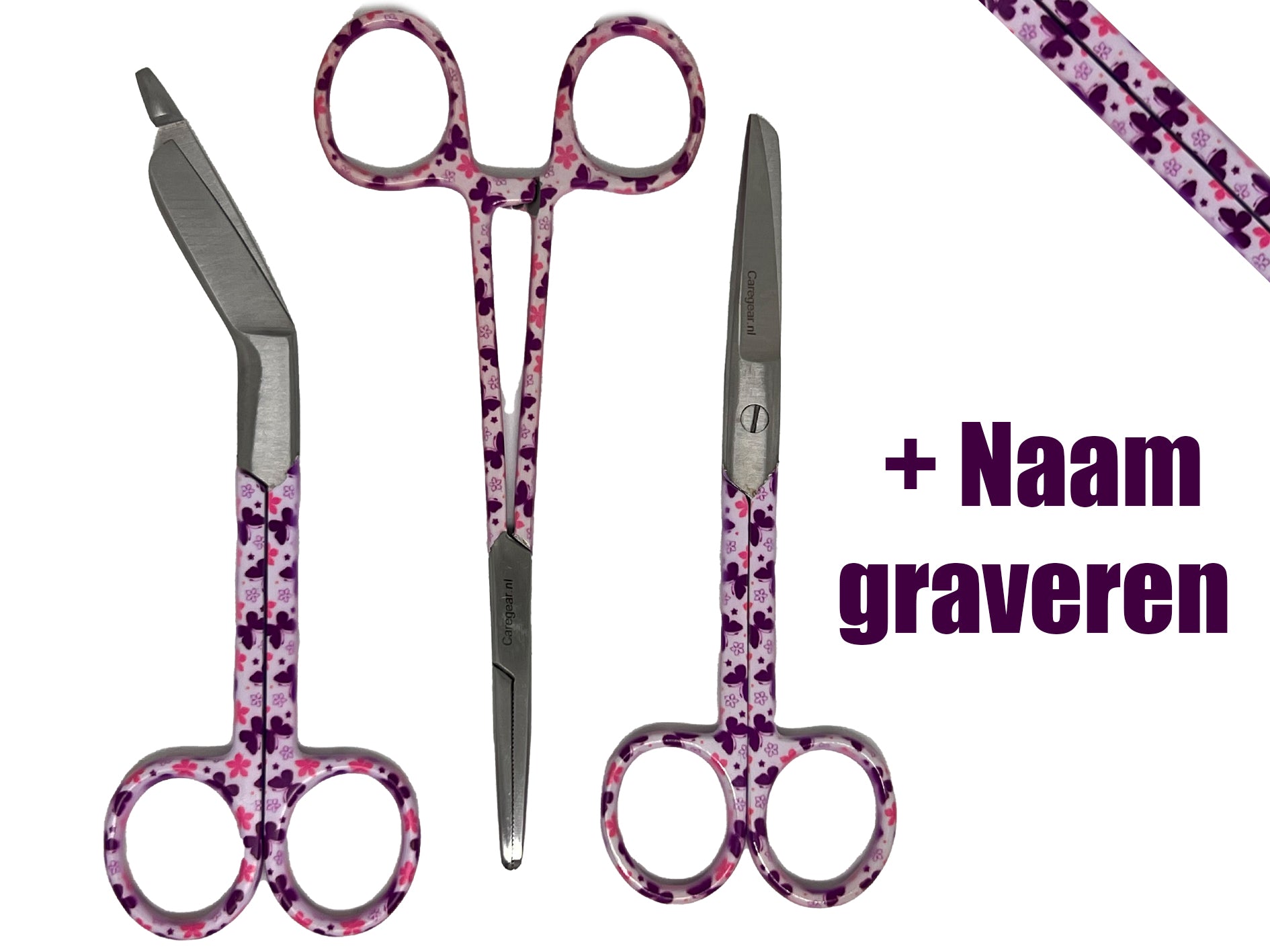 3 delig scharen set verpleegkundige Paarse Salie (+ naam graveren)
