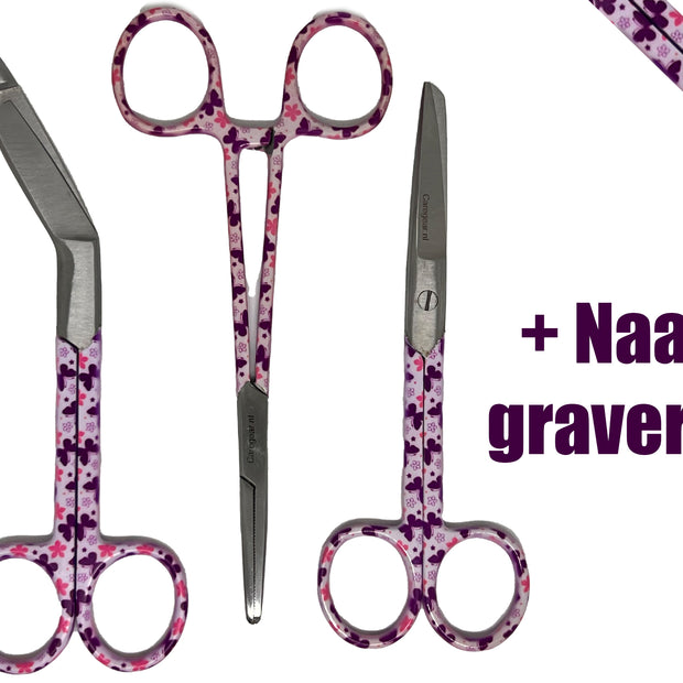 3 delig scharen set verpleegkundige Paarse Salie (+ naam graveren)