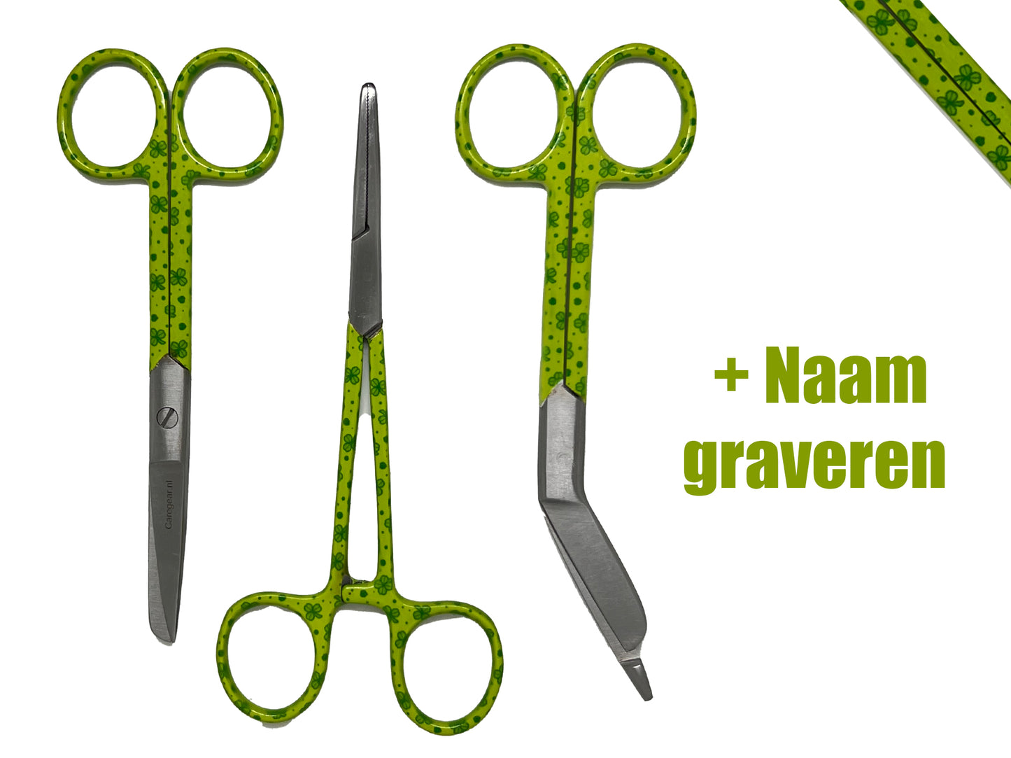 3 delig scharen set verpleegkundige Green Leprechaun  (+ naam graveren)