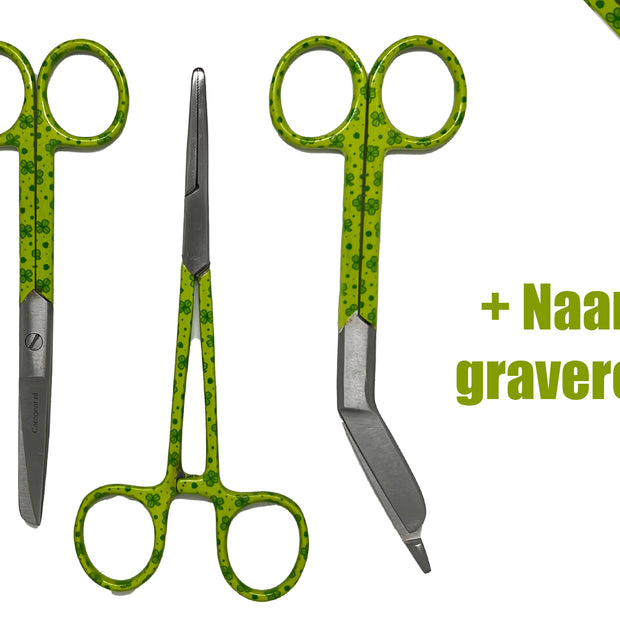 3 delig scharen set verpleegkundige Green Leprechaun  (+ naam graveren)