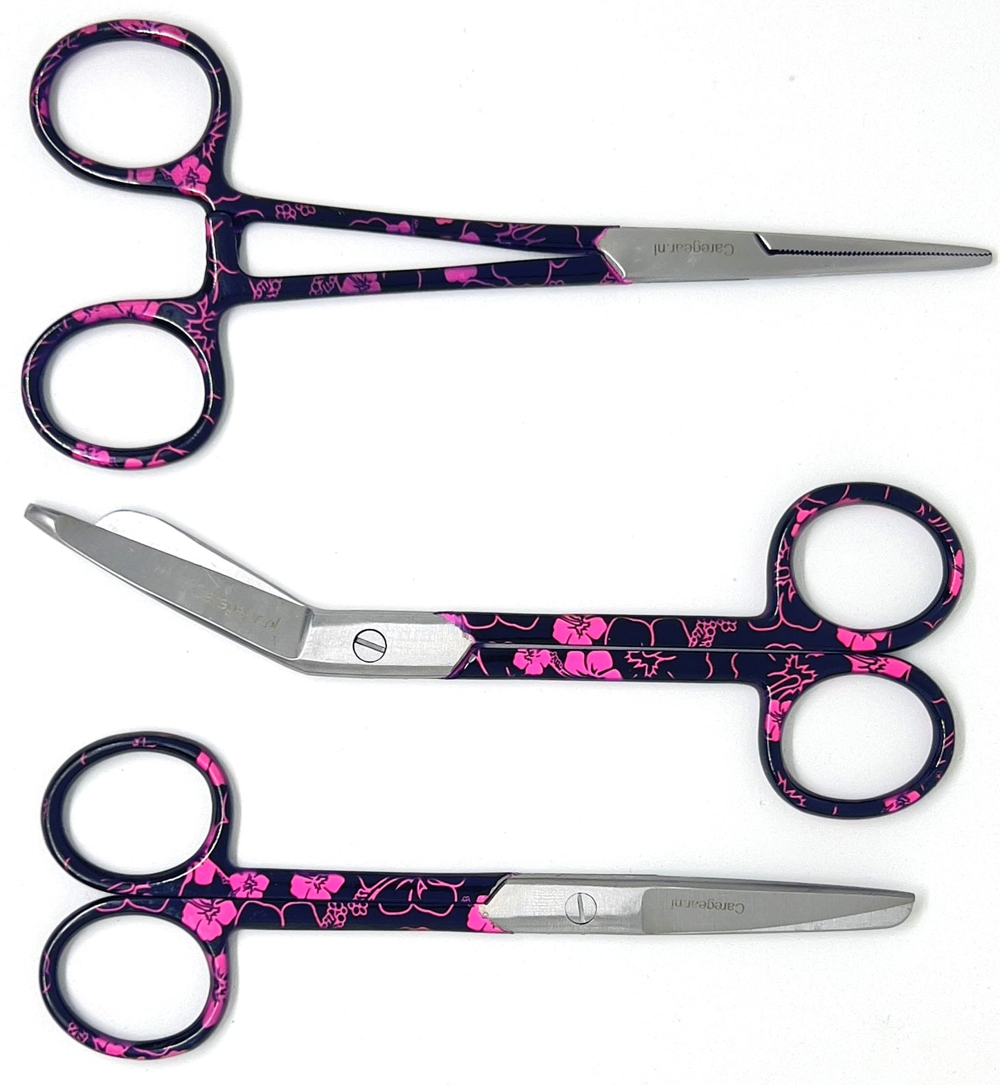 3 delig scharen set verpleegkundige bloemen/zwart