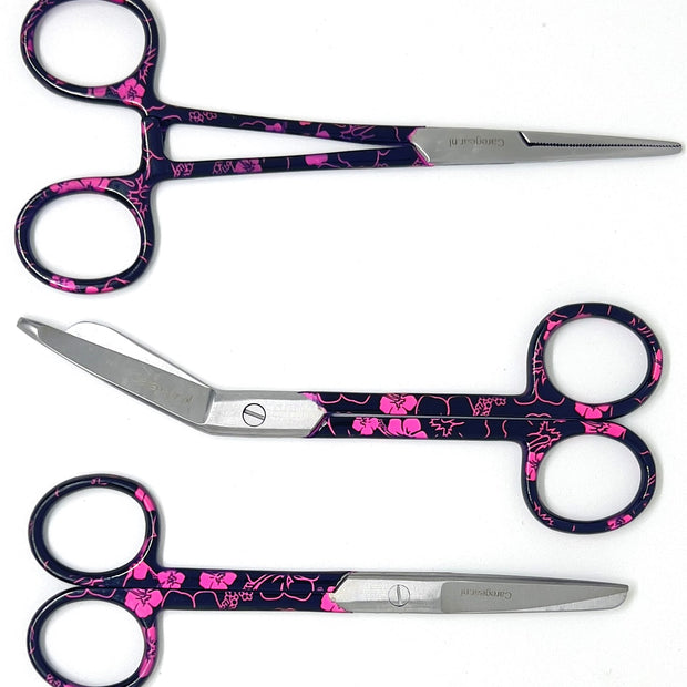 3 delig scharen set verpleegkundige bloemen/zwart