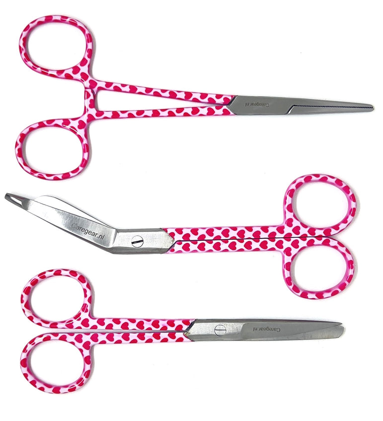 3 delig scharen set verpleegkundige Hartjes roze/wit