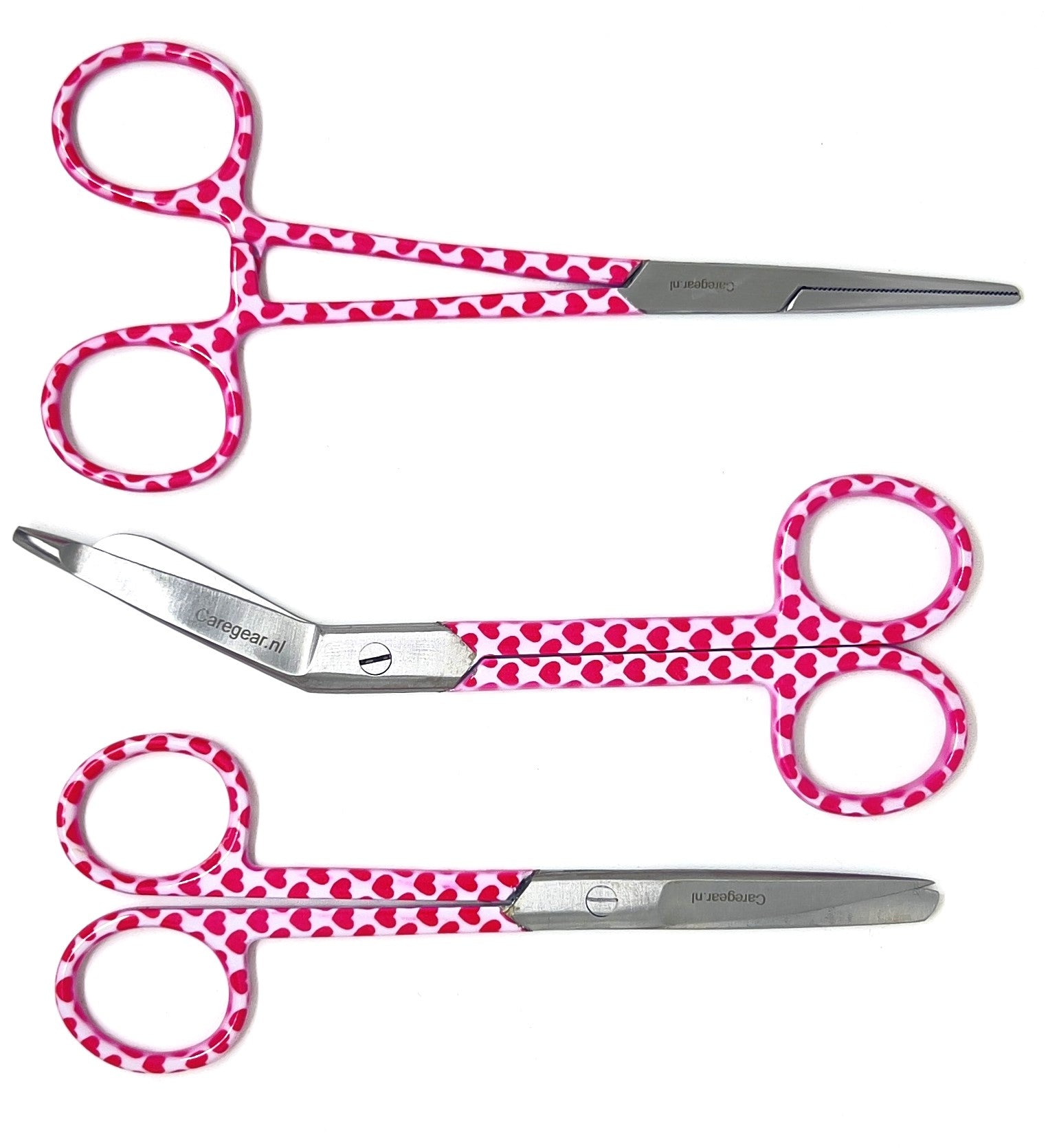 3 delig scharen set verpleegkundige Hartjes roze/wit