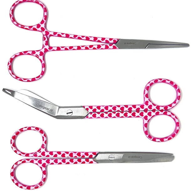 3 delig scharen set verpleegkundige Hartjes roze/wit