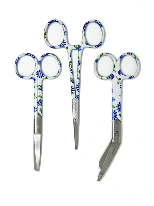 3 delig scharen set verpleegkundige Witte bloemen (naam graveren)