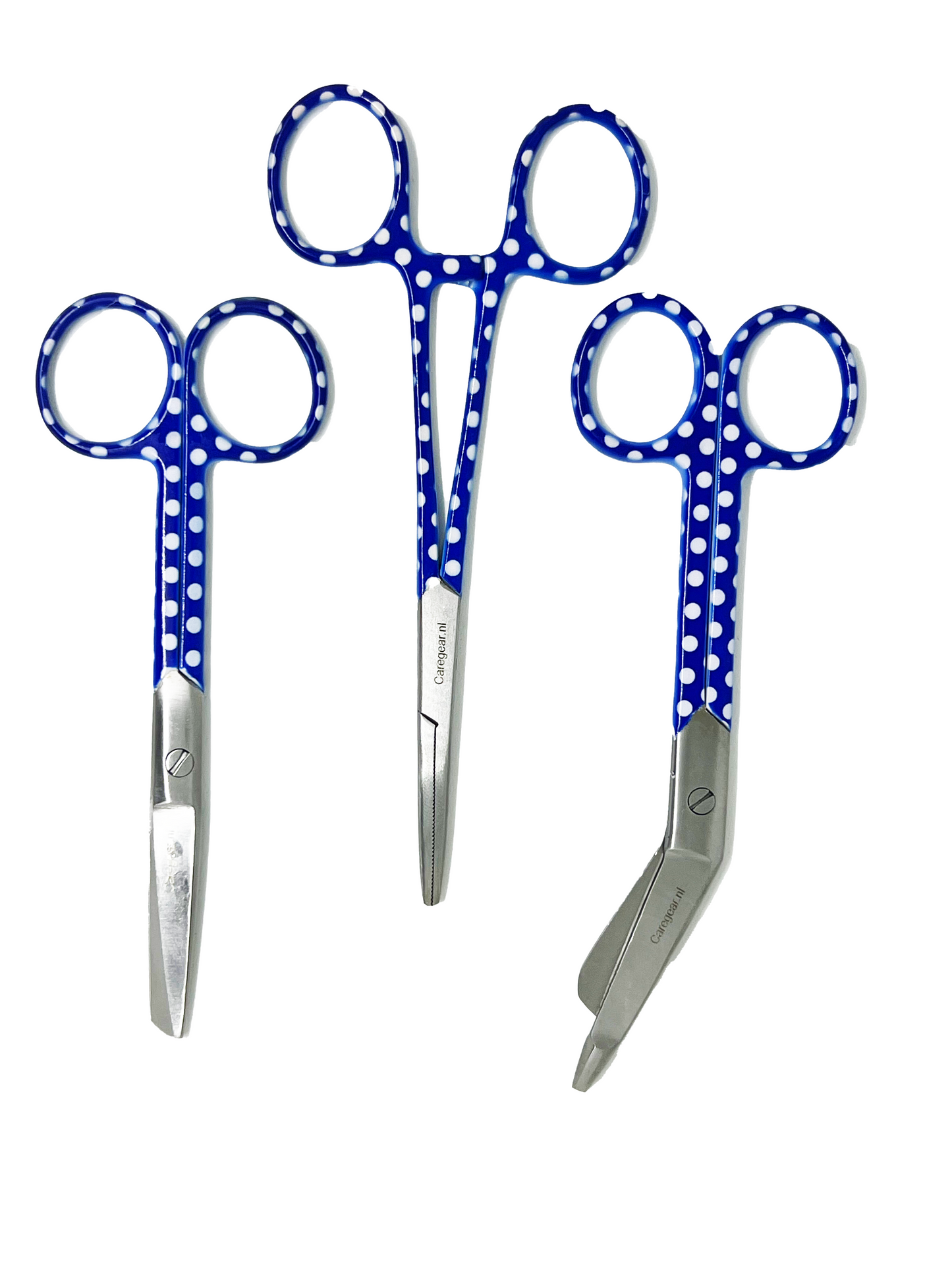 3 delig scharen set verpleegkundige Blauw met witte stippen (naam graveren)