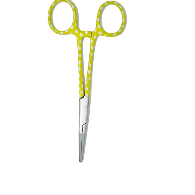 3 delig scharen set verpleegkundige Geel met witte stippen (naam graveren)