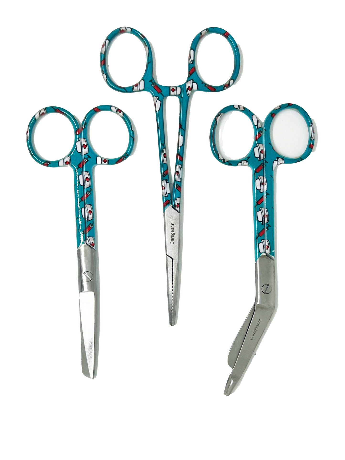 3 delig scharen set verpleegkundige Groen/Blauw met verpleegkundige muts (naam graveren)