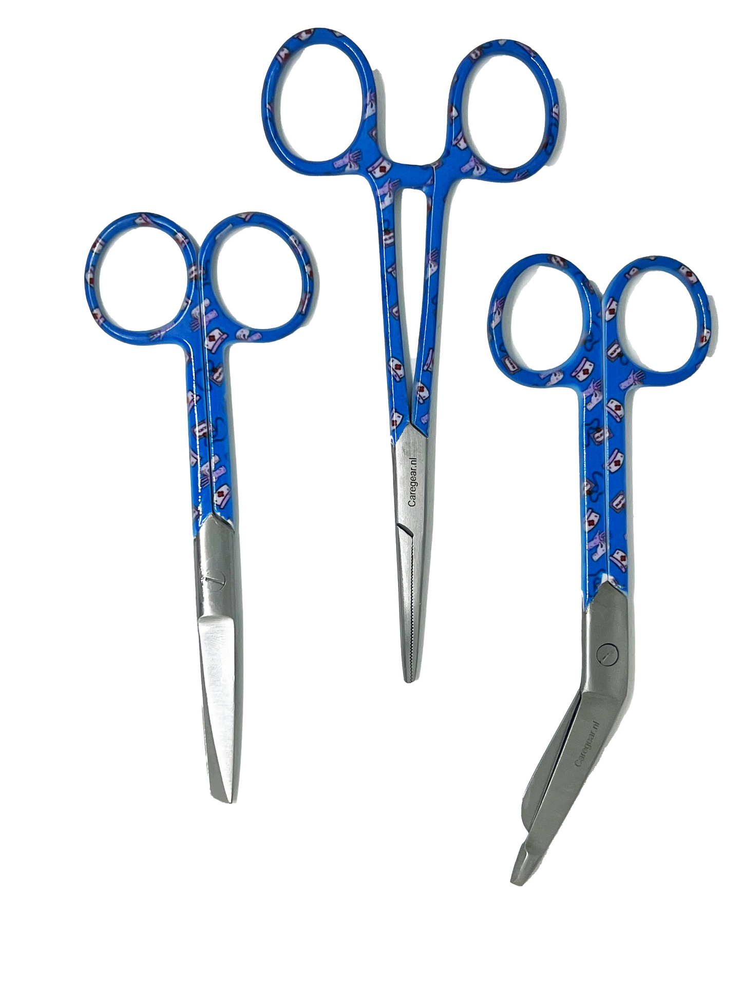 3 delig scharen set verpleegkundige Blauw met verpleegkundige hoedjes (naam graveren)