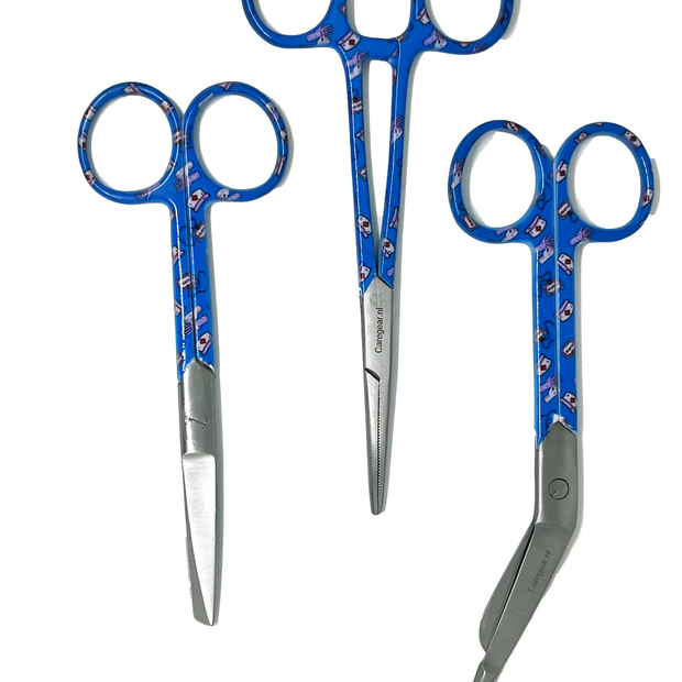 3 delig scharen set verpleegkundige Blauw met verpleegkundige hoedjes (naam graveren)