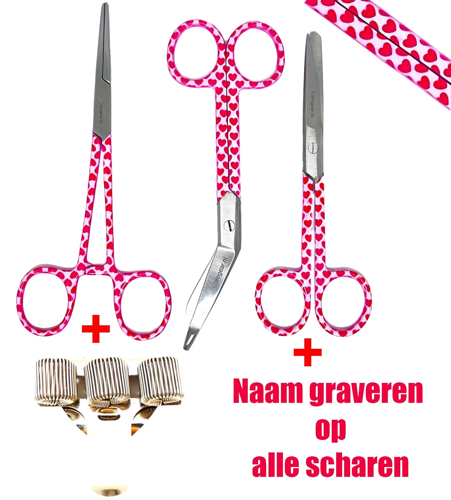3 delig scharen set verpleegkundige Hartjes roze/wit