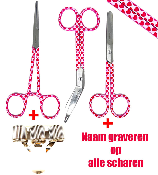 3 delig scharen set verpleegkundige Hartjes roze/wit