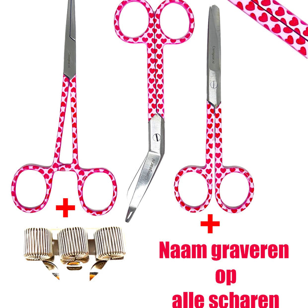 3 delig scharen set verpleegkundige Hartjes roze/wit