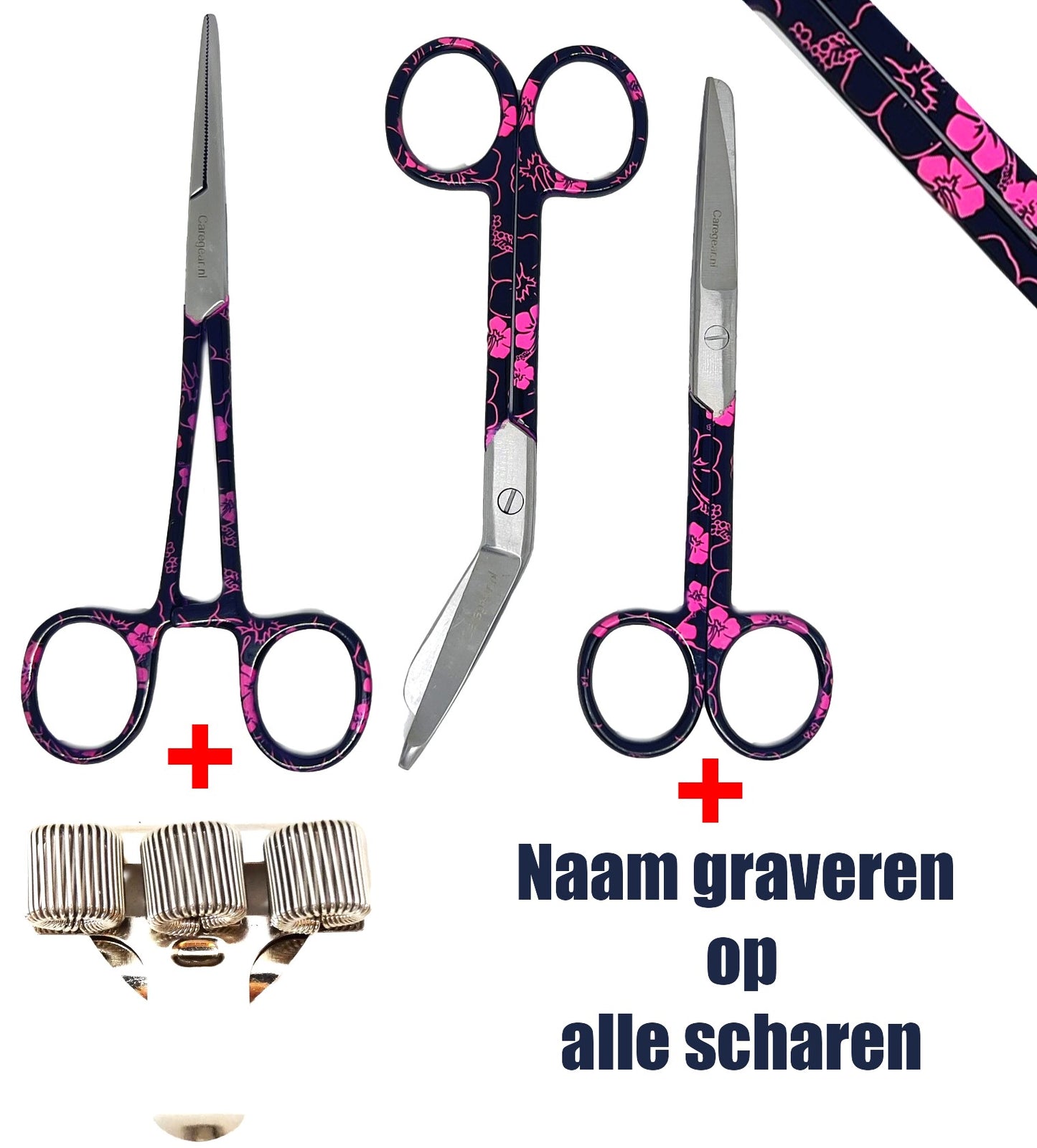 3 delig scharen set verpleegkundige bloemen/zwart