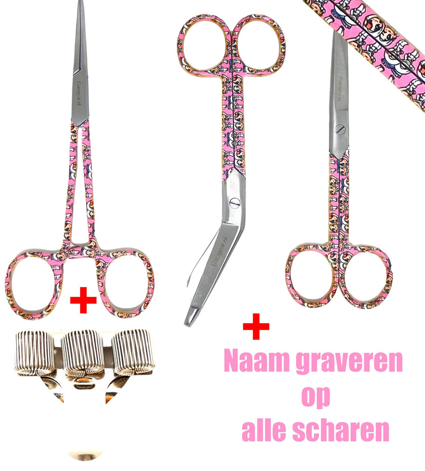 3 delig scharen set verpleegkundige Rose met zorgmedewerkers als print