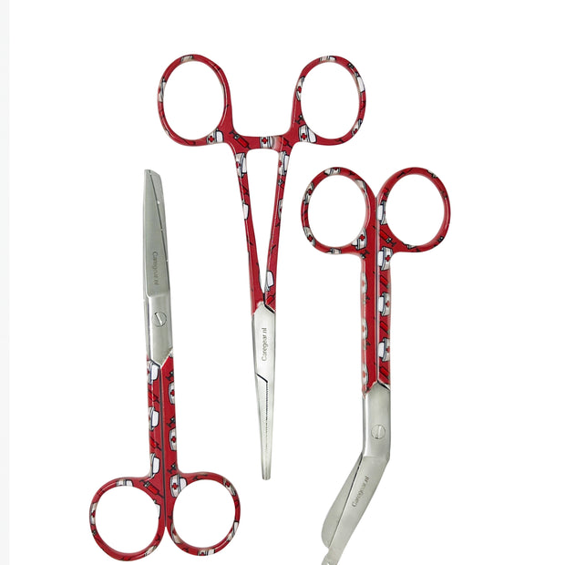 3 delig scharen set verpleegkundige Rood met verpleegkundige hoedjes (naam graveren)